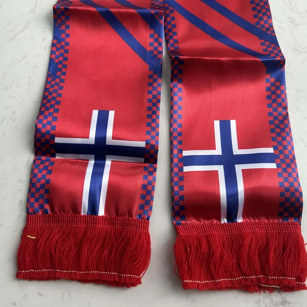 Bufanda táctica bandera de Noruega Sky Flag con borlas y satén - imagen 5