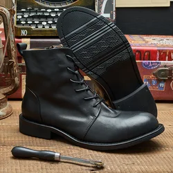 KOWM Botas tácticas impermeables piel de vaca tobillo para hombre