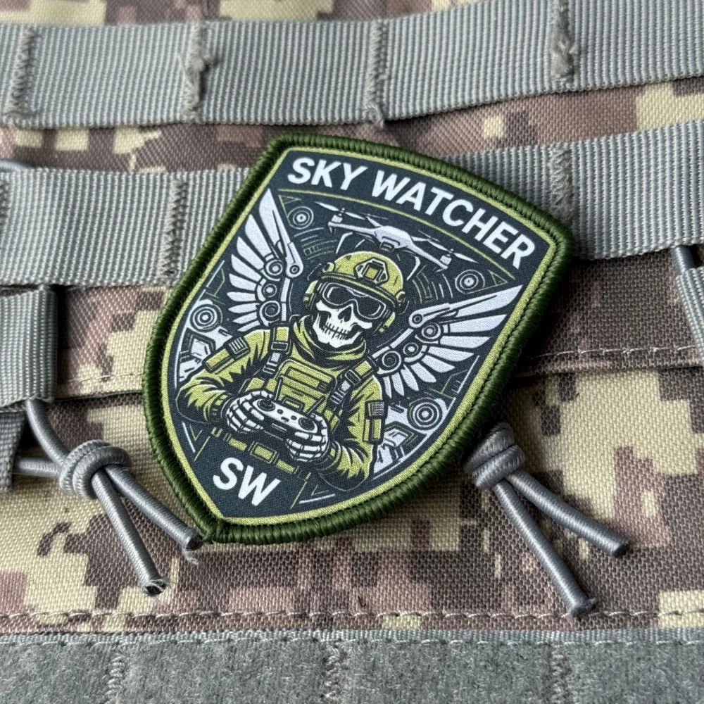 Sky Watcher Parche táctico para piloto de dron con calavera alada