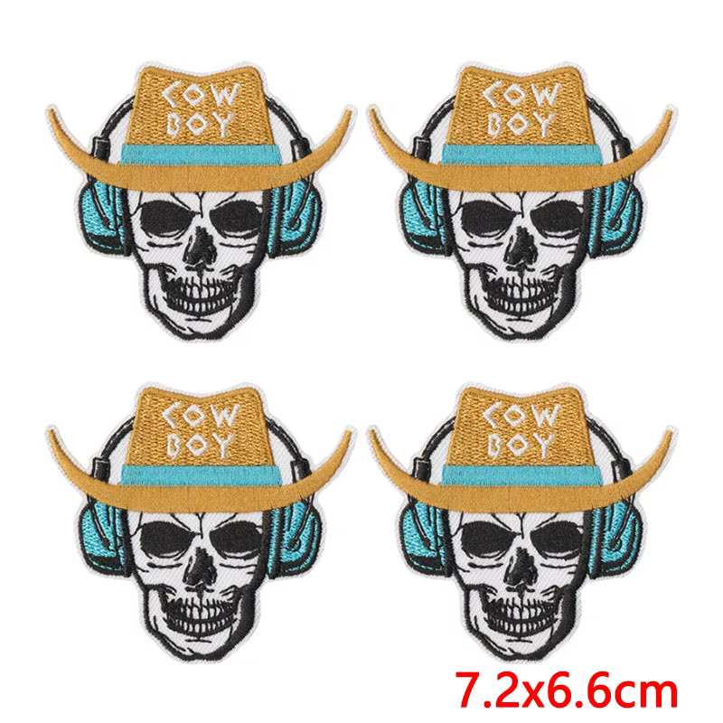 Parches termoadhesivos vaquero oeste calavera, sombrero y bota para ropa