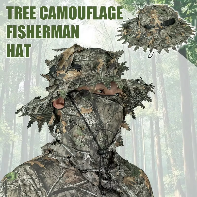 Sombrero de caza ala ancha hojas biónicas camuflaje para exterior - imagen 4