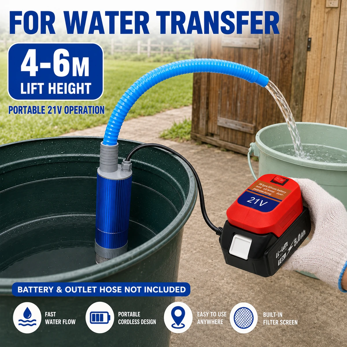 Bomba inalámbrica de trasvase para agua, diésel y aceite - imagen 5
