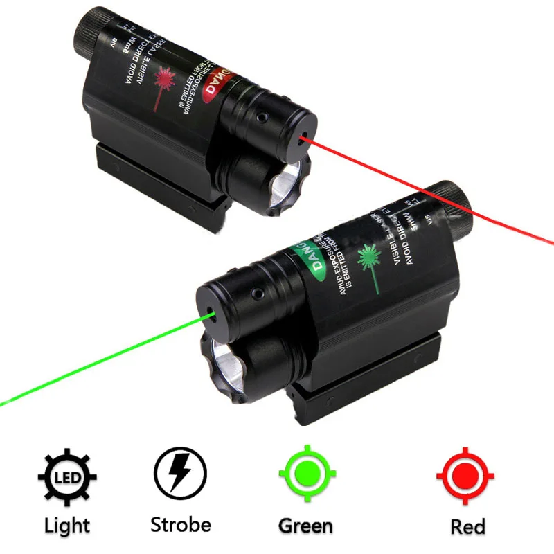 Linterna LED táctica con láser verde y rojo
