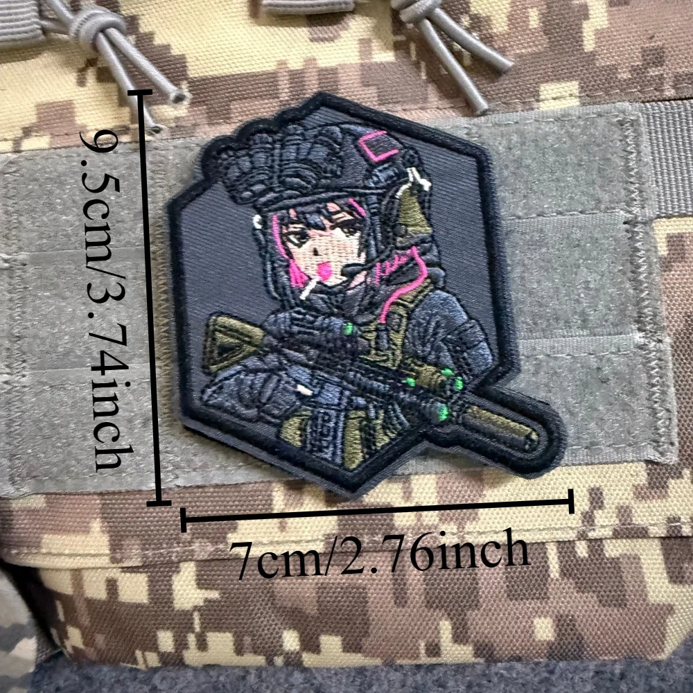 Parche velcro bordado gancho y bucle diseño chica para equipo táctico