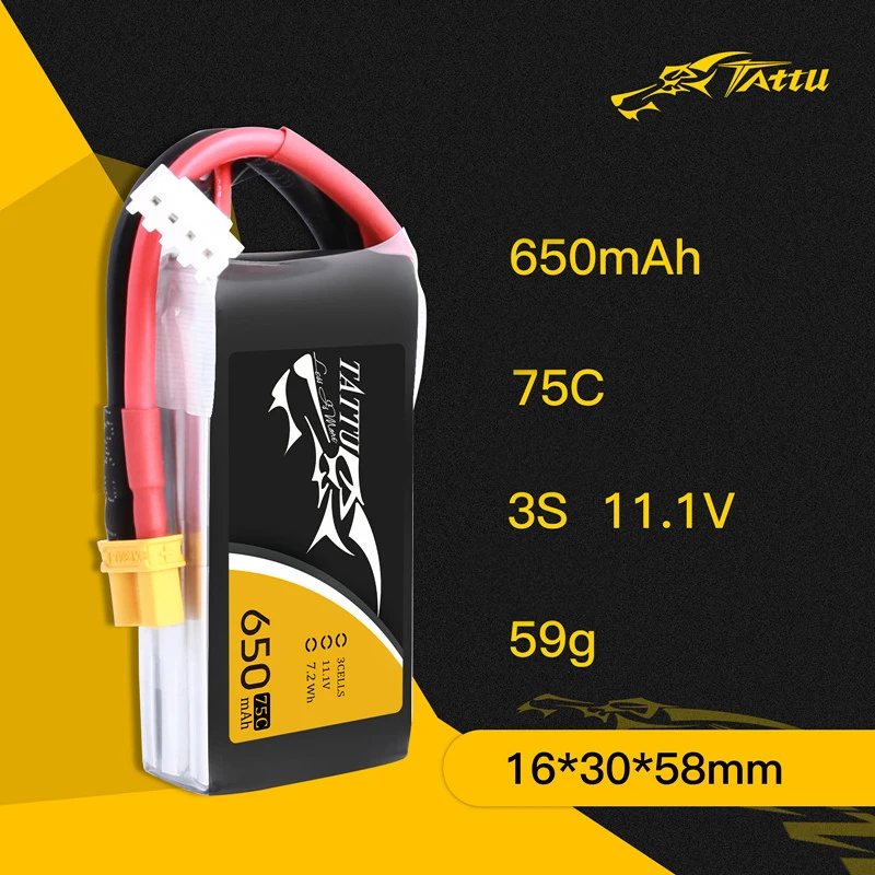 TATTU Batería LiPo 3S 650mAh 75C XT30/XT60 para helicóptero RC FPV - imagen 4