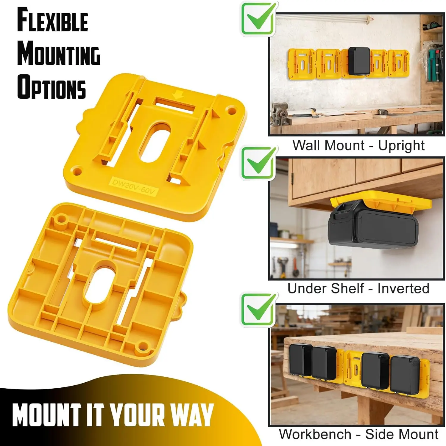 Soporte pared batería Dewalt 18V/20V/60V con tornillos - imagen 3