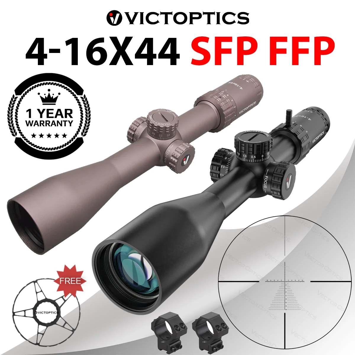 Victoptics S4 4-16x44 FDE Mira telescópica FFP con bloqueo torreta