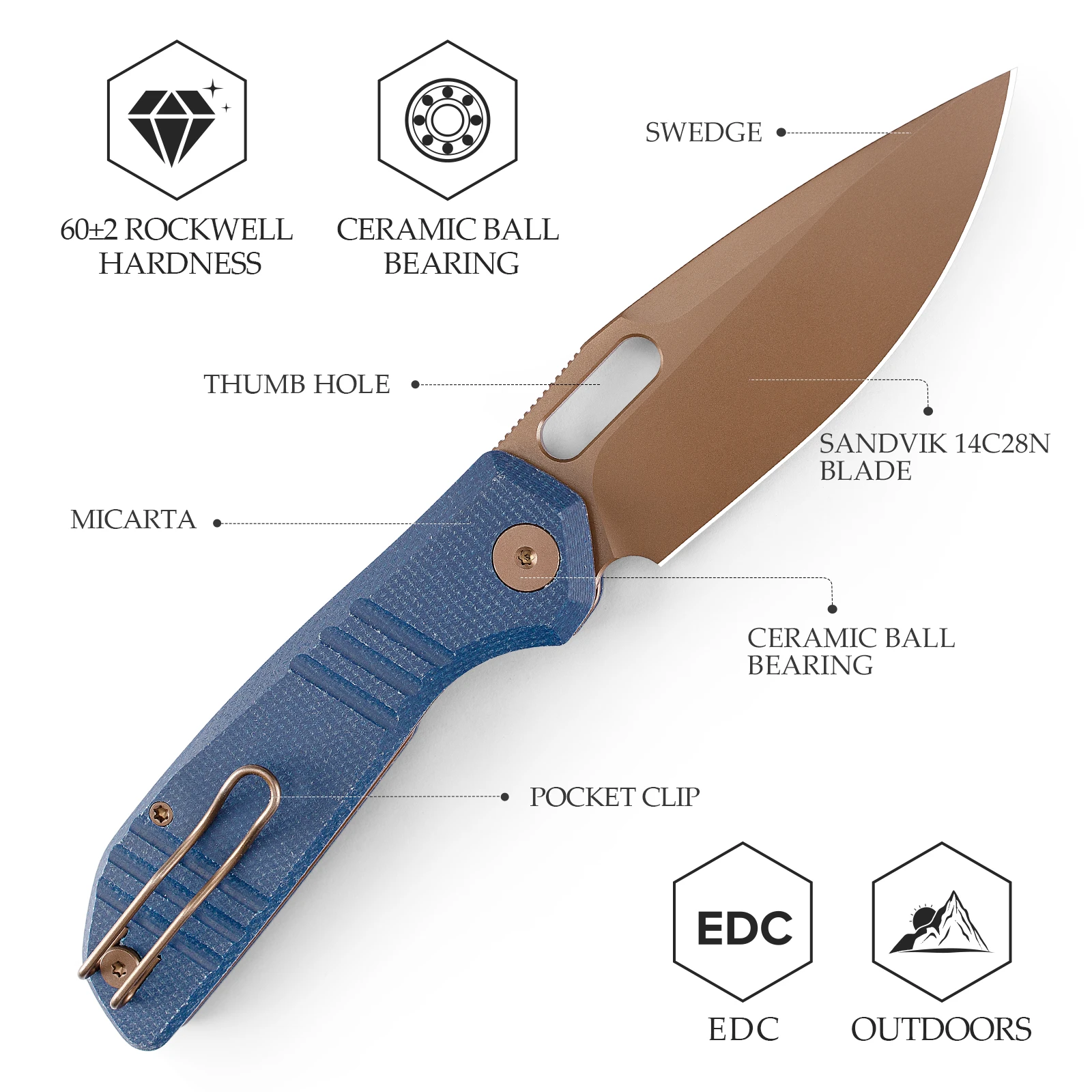 Cuchillo plegable TRIVISA Gecko de micarta EDC para camping y pesca - imagen 3