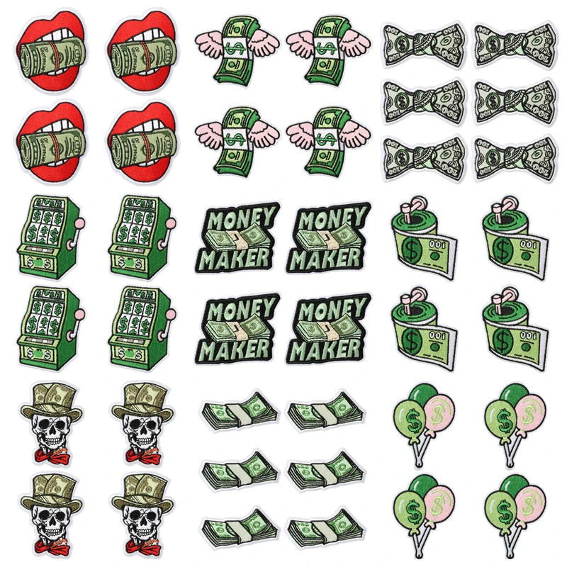 Parches termoadhesivos retro dólar, calavera y máquina tragamonedas - imagen 5