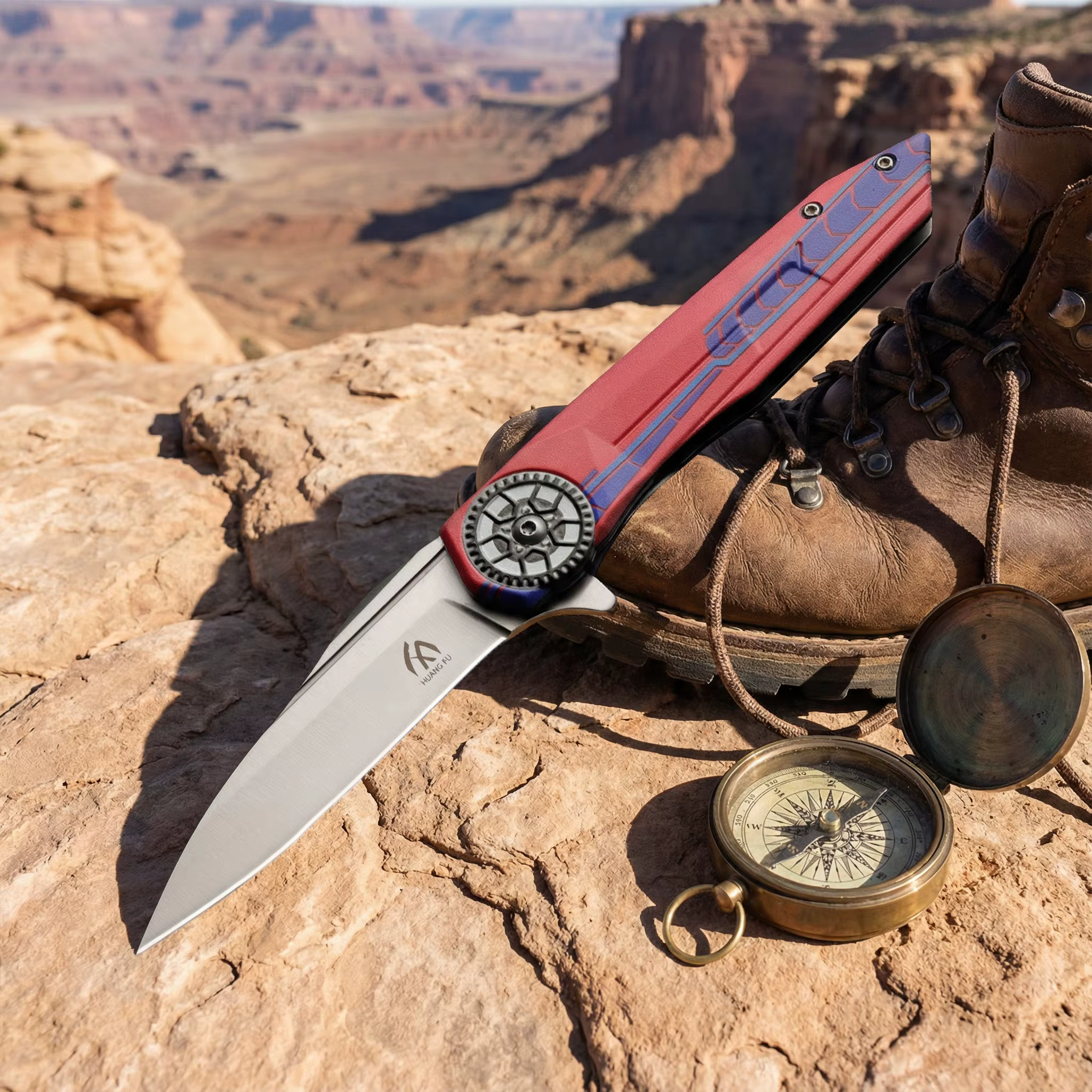 Cuchillo plegable táctico de acero con funda para senderismo - imagen 4