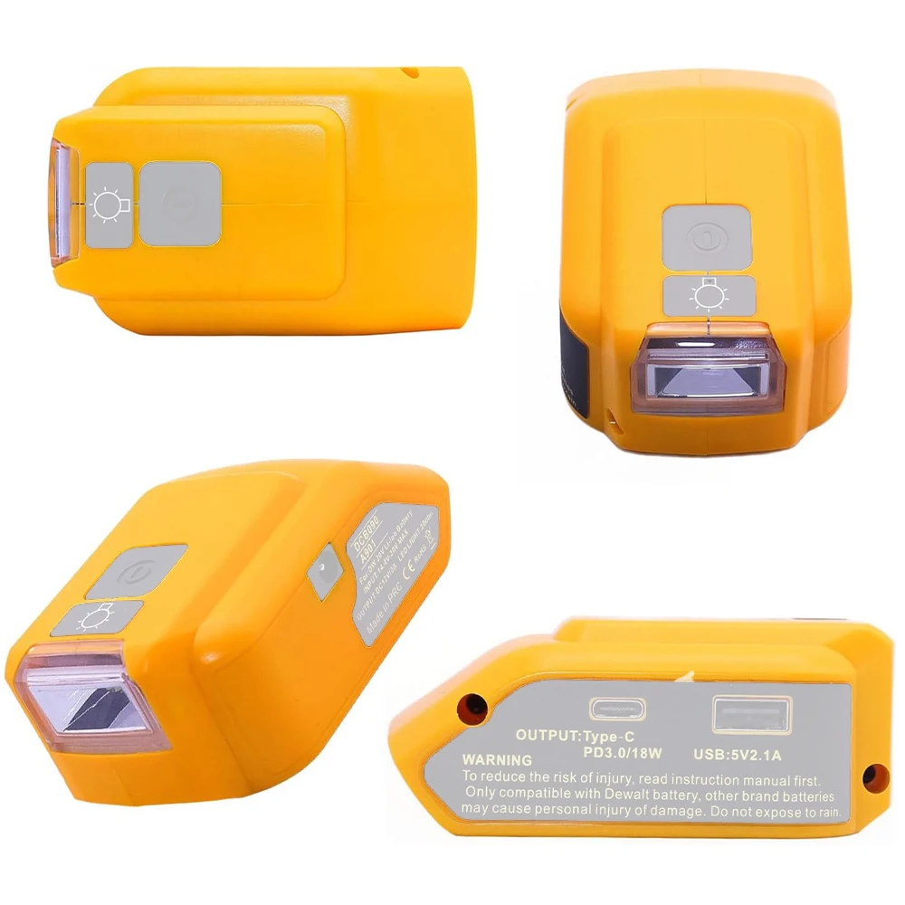 Adaptador convertidor de batería Dewal con USB Tipo C y LED - imagen 3