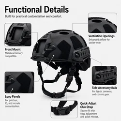 Casco FAST PJ para airsoft con rieles laterales y montaje frontal