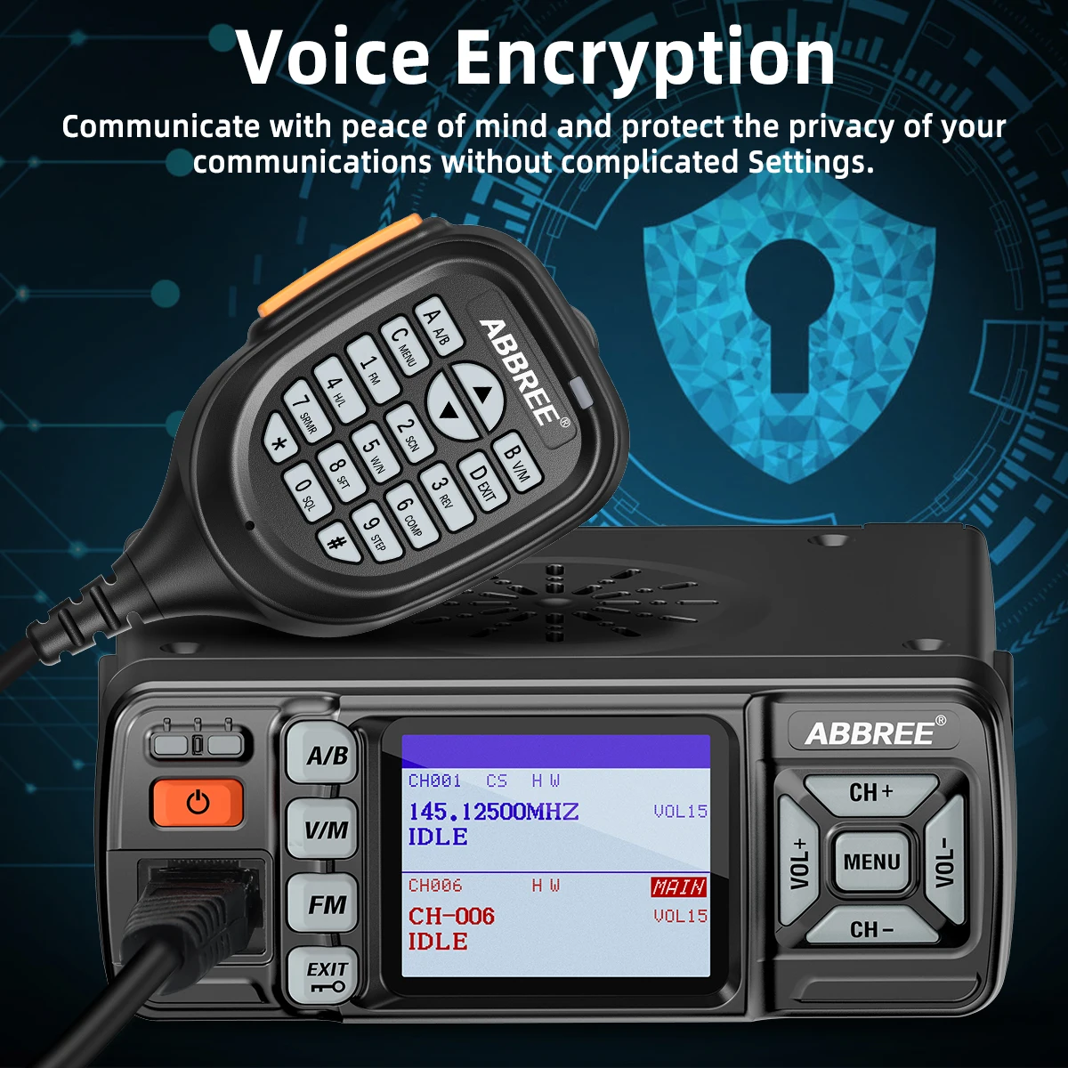 Abbree AR-318 radio móvil banda dual VHF/UHF con cifrado de voz - imagen 4