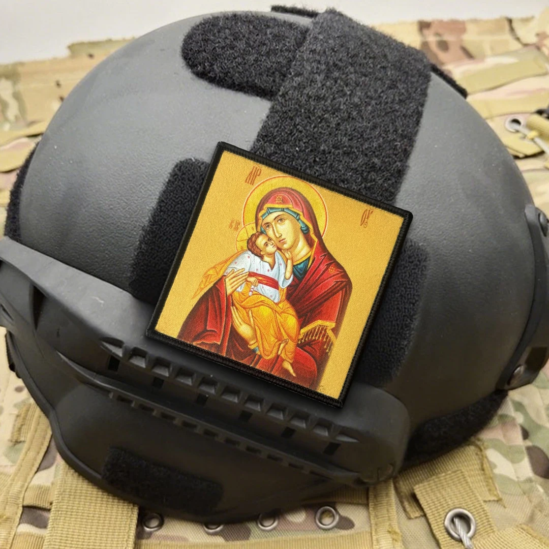 Parche bordado Virgen María y Jesús ortodoxo oriental para mochila - imagen 4
