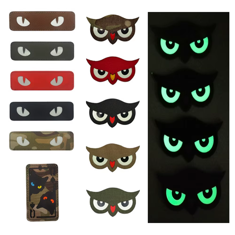 Parche táctico reflectante búho con ojo de gato, velcro