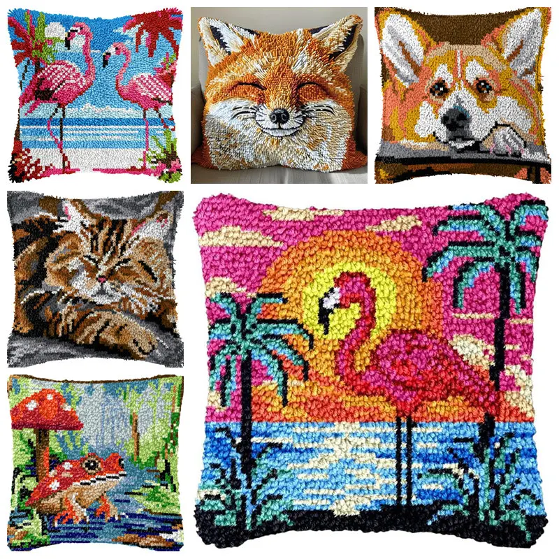 Kit completo de alfombra bordada con motivos forestales