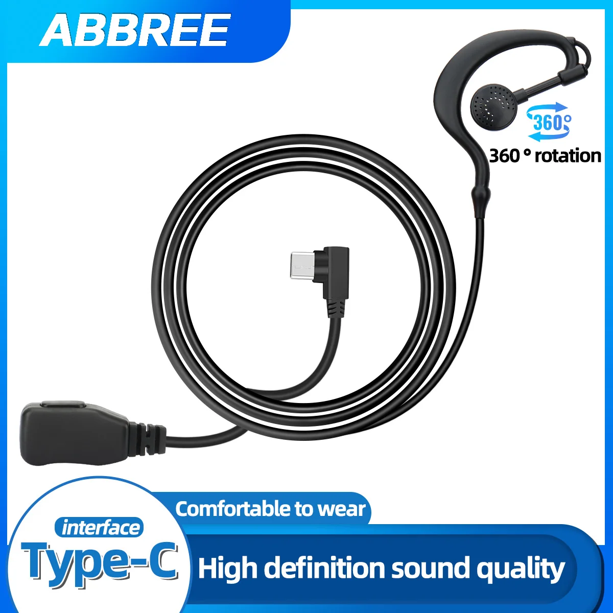Auricular con micrófono PTT ABBREE Type-C para walkie talkie