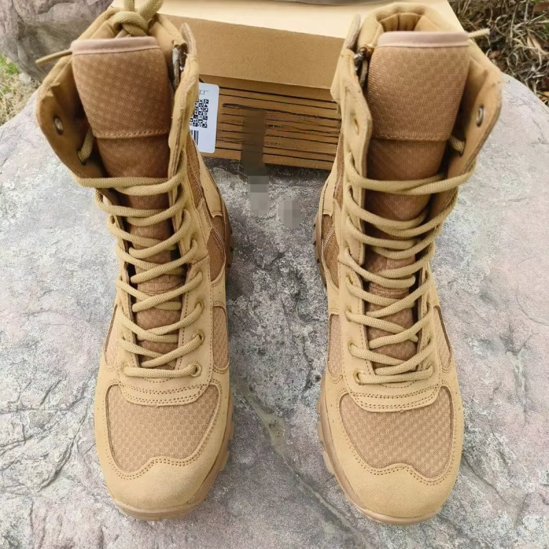 Botas tácticas de combate cuero marrón transpirable con cierre lateral - imagen 2