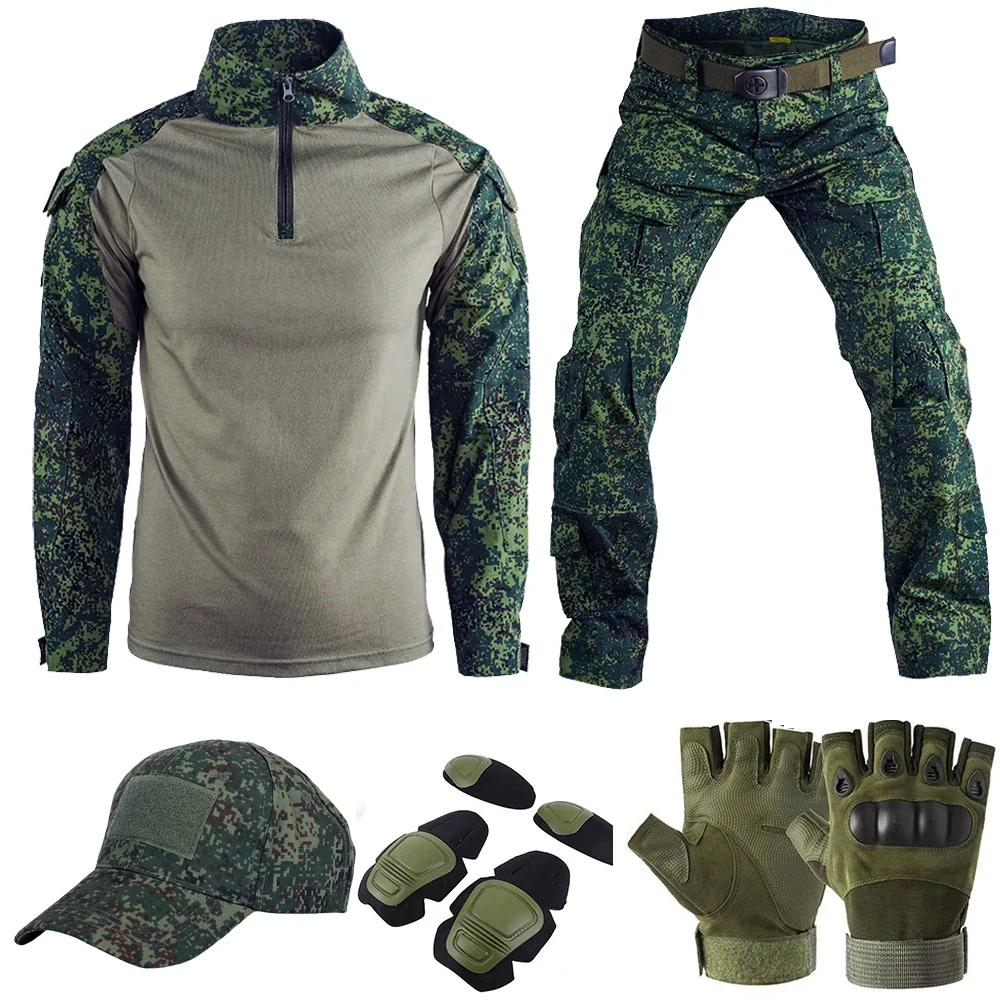 Uniforme táctico camuflaje con rodilleras, gorra y guantes - imagen 3