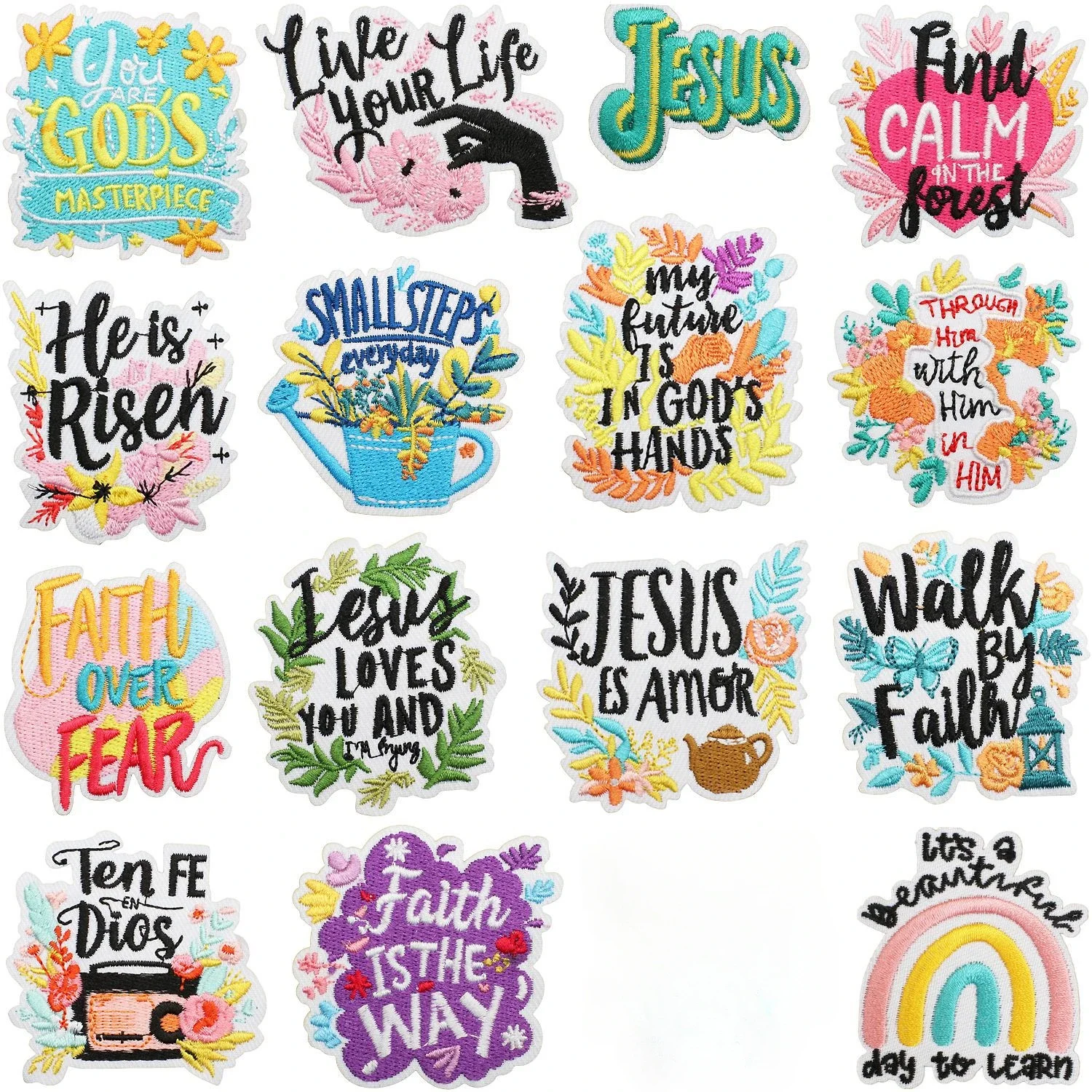Parche bordado termoadhesivo floral con fe de Jesús para planchar - imagen 4