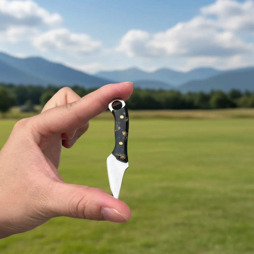 Navaja plegable mini colgante llavero de latón y madera camping - imagen 2
