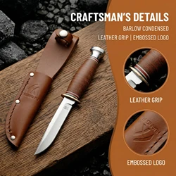 Cuchillo fijo táctico con funda de cuero para aire libre