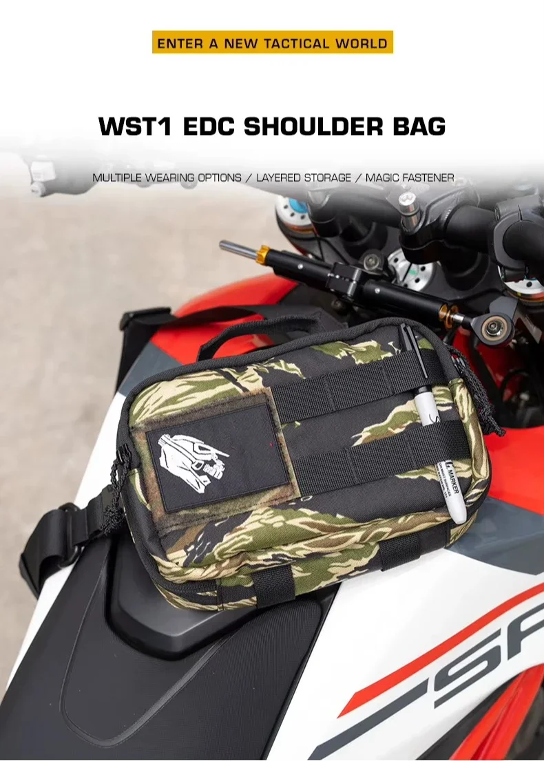 Bolso táctico EDC visto de frente mostrando su diseño modular