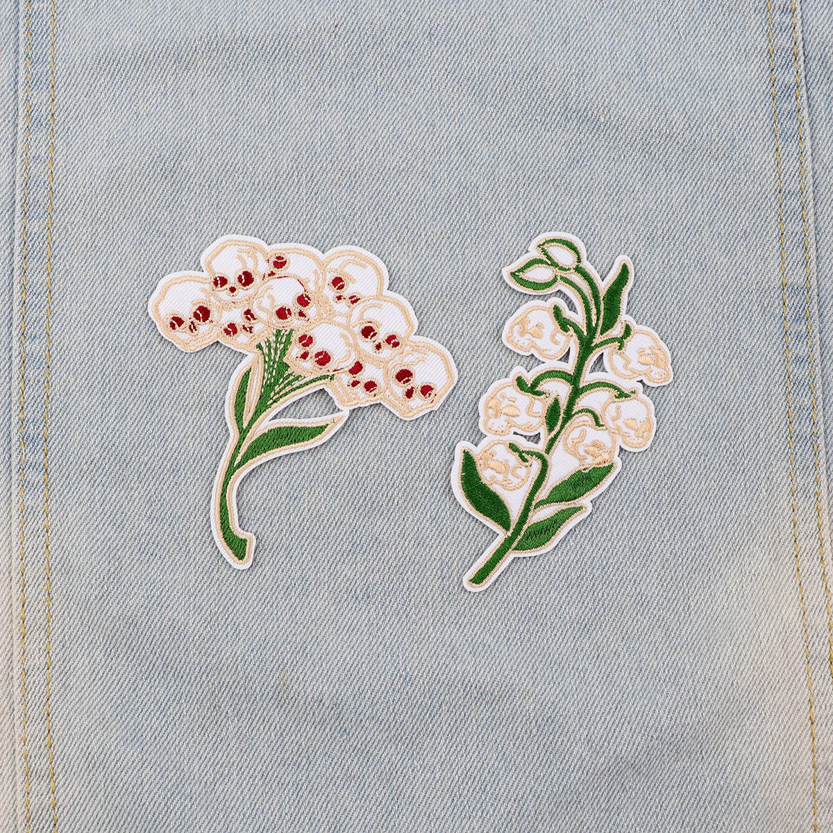 Parche bordado flores esqueleto punk – Termoadhesivo para ropa - imagen 2