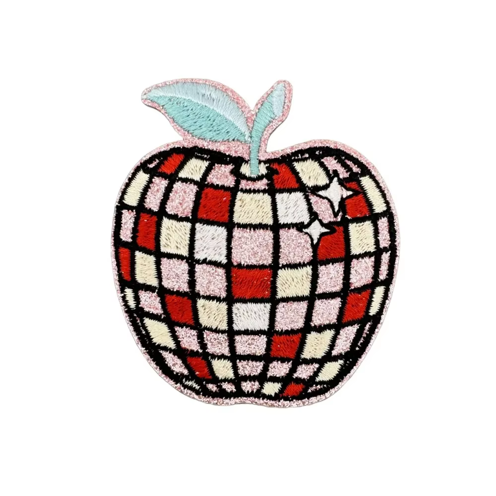 Parche bordado termoadhesivo frutas doradas con purpurina y disco - imagen 4