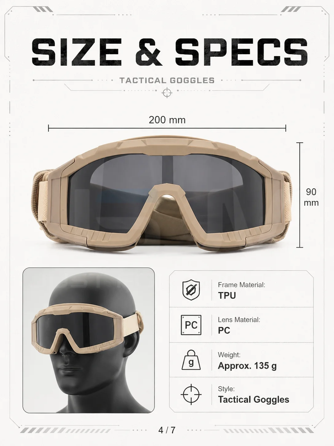 Gafas Tácticas JSJM Antiimpacto UV – Moto Cross Caza Outdoor - imagen 3