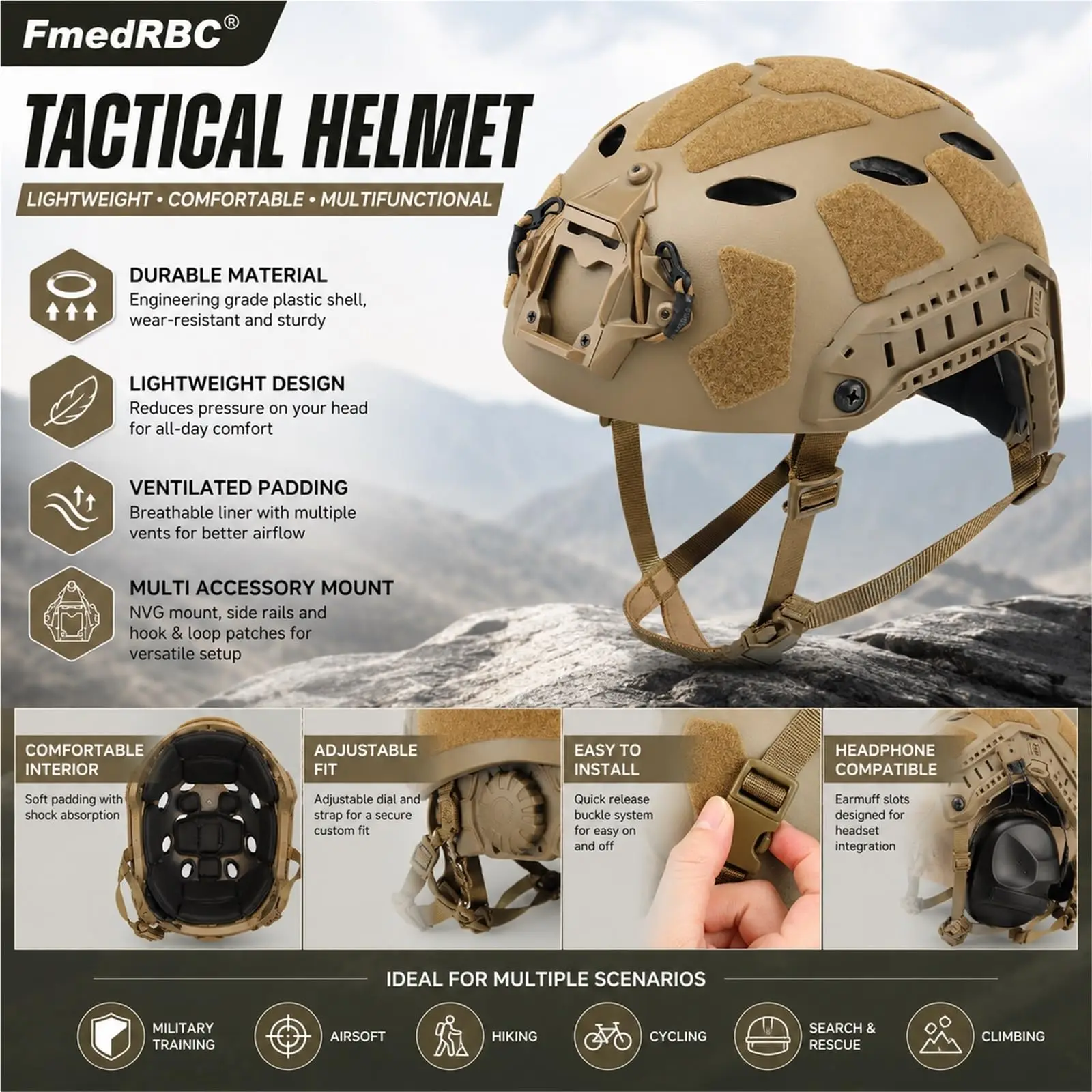 Casco táctico con NVG simuladas y comunicación para airsoft - imagen 4
