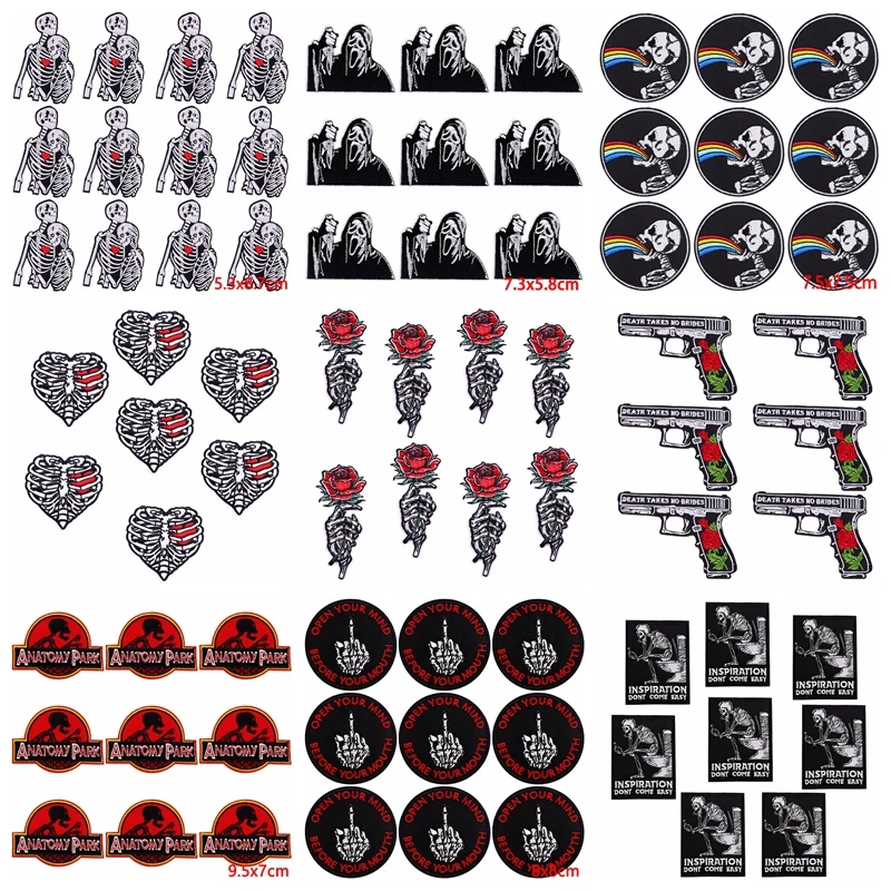 Parches termoadhesivos bordados rosas y esqueletos para ropa - imagen 3