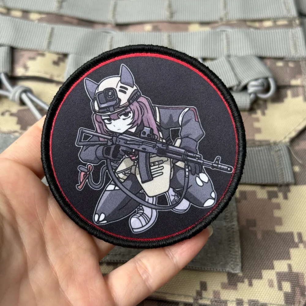 Parche táctico soldado neko con casco – Insignia de moral ganchos - imagen 2