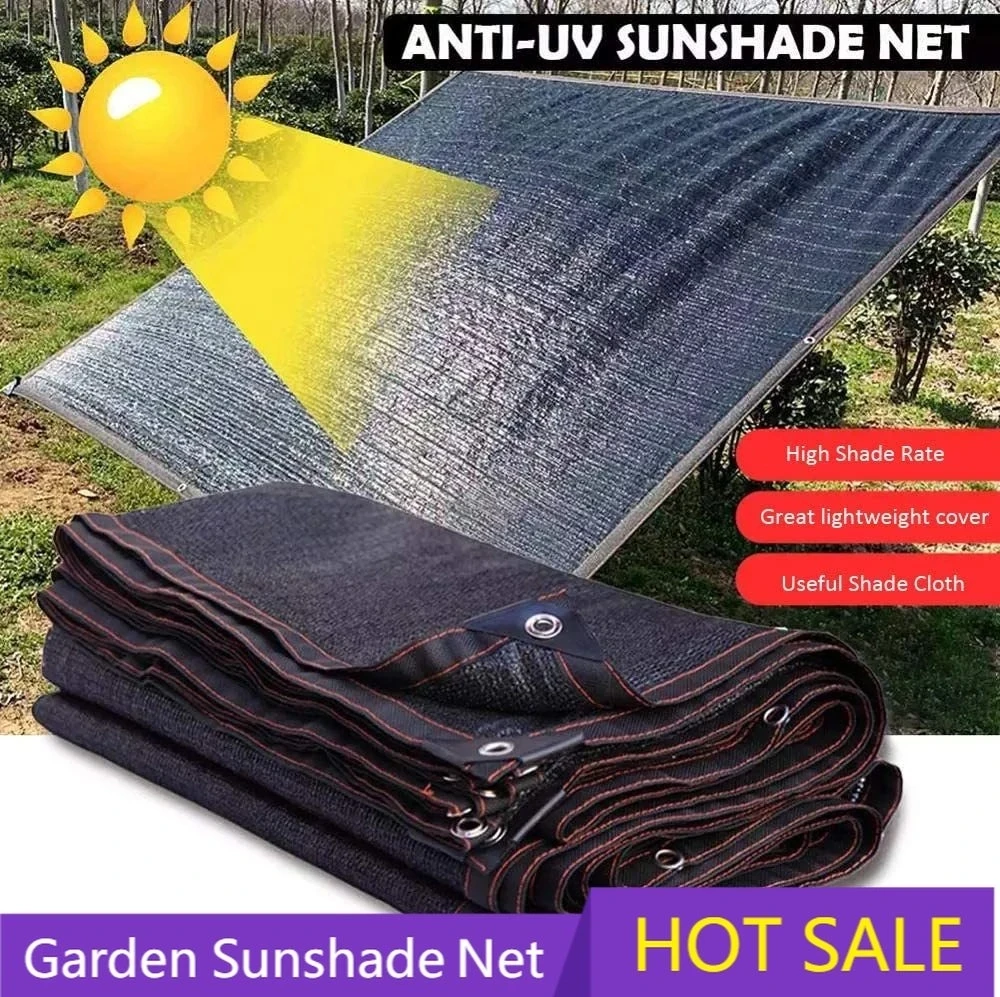 Red de sombra exterior protección UV negra - 12 piquetas