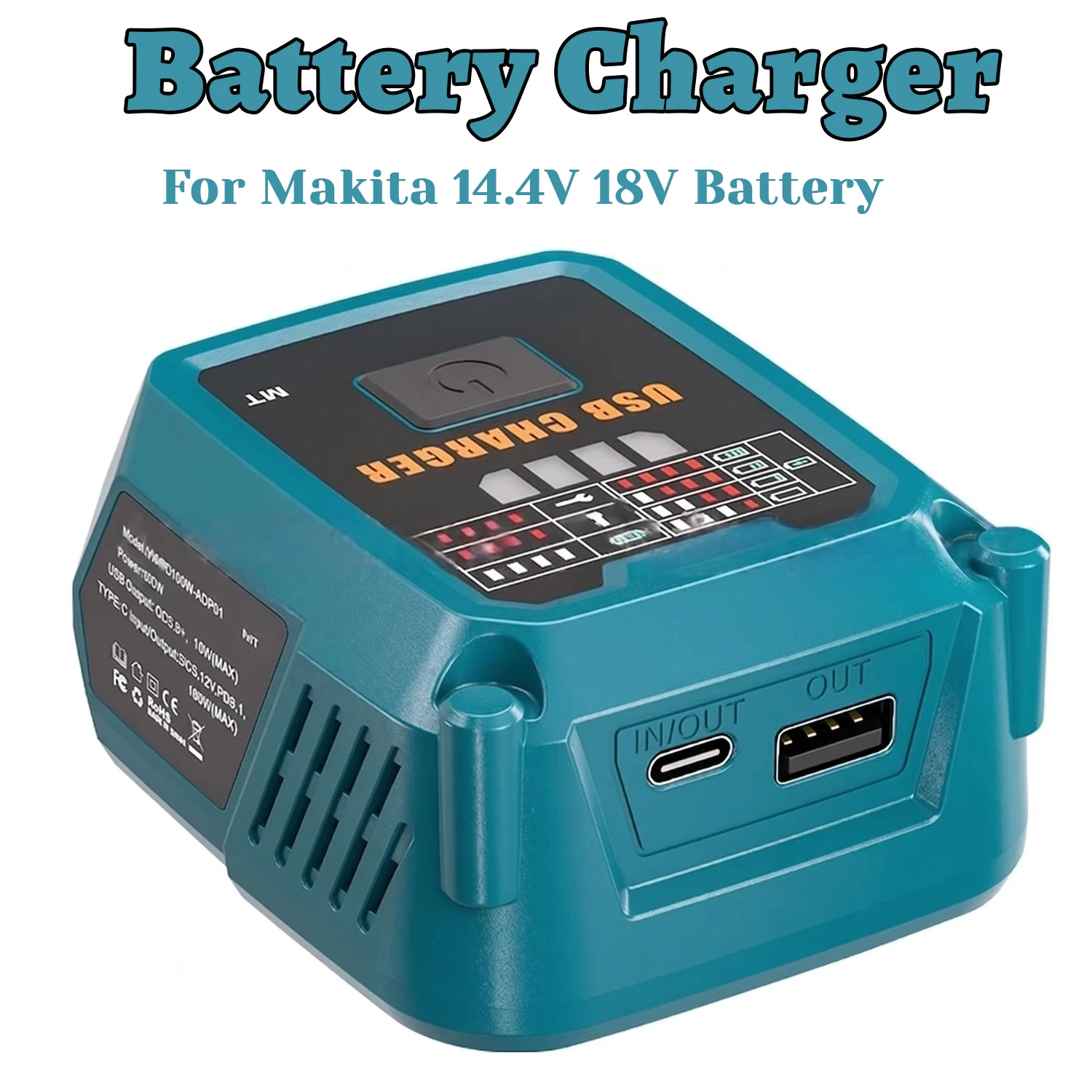 Cargador dual USB-C para baterías Makita de 18 V con pantalla