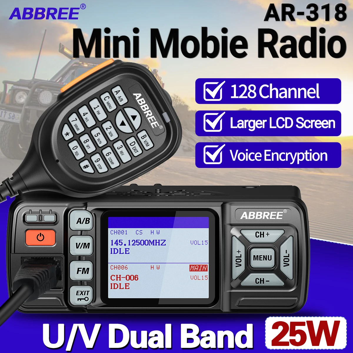 Abbree AR-318 radio móvil banda dual VHF/UHF con cifrado de voz - imagen 2