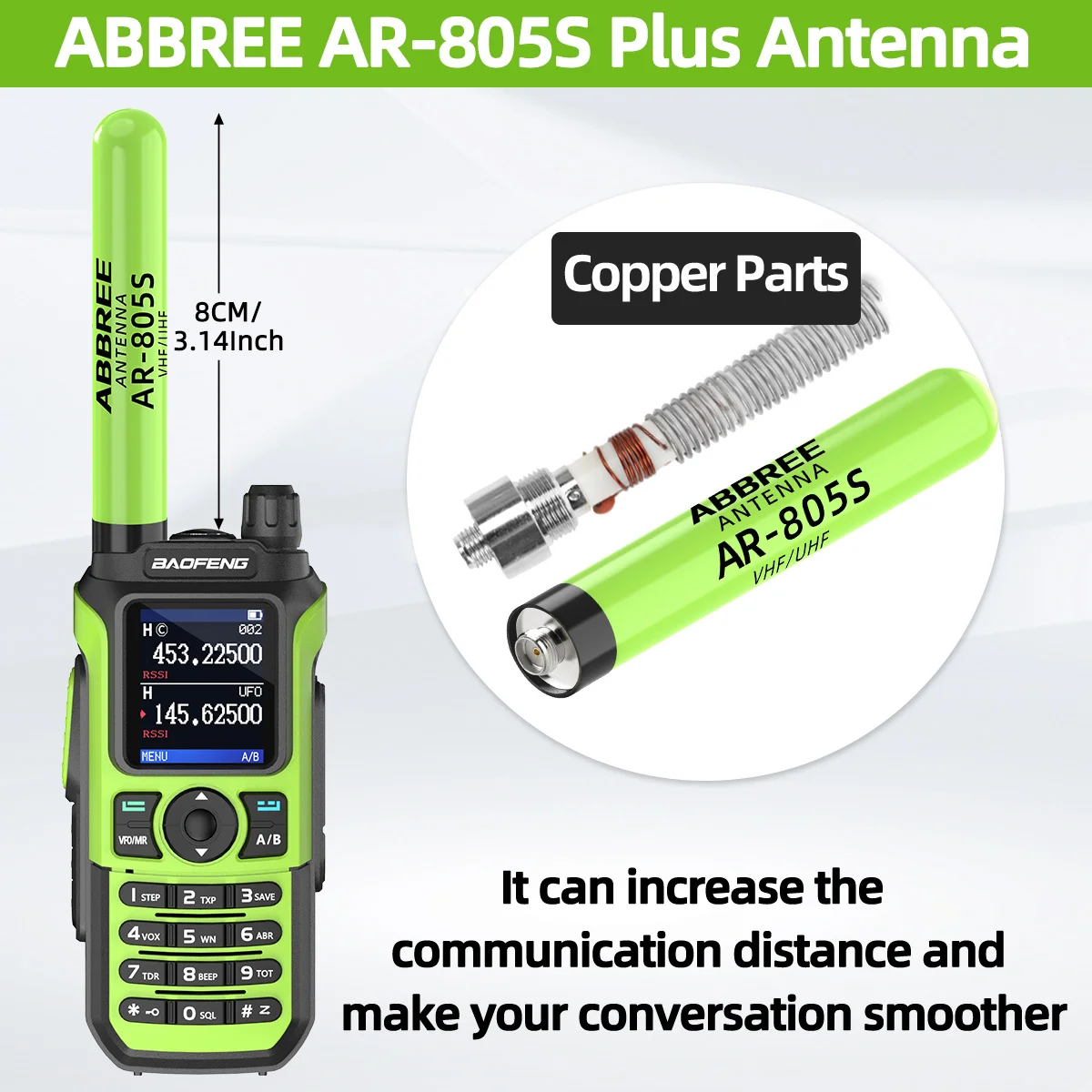 Antena ABBREE AR-805 PLUS AR-805S SMA hembra walkie-talkie doble banda - imagen 4