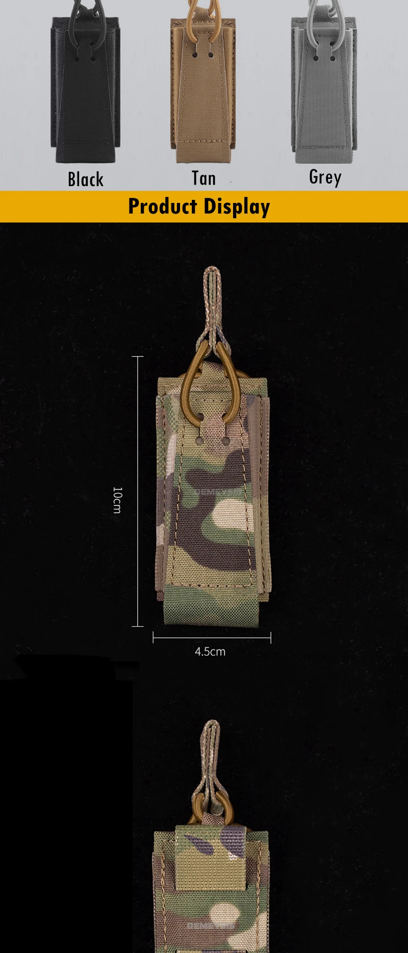 Bolsa táctica con cargador de 9mm inserido, vista lateral