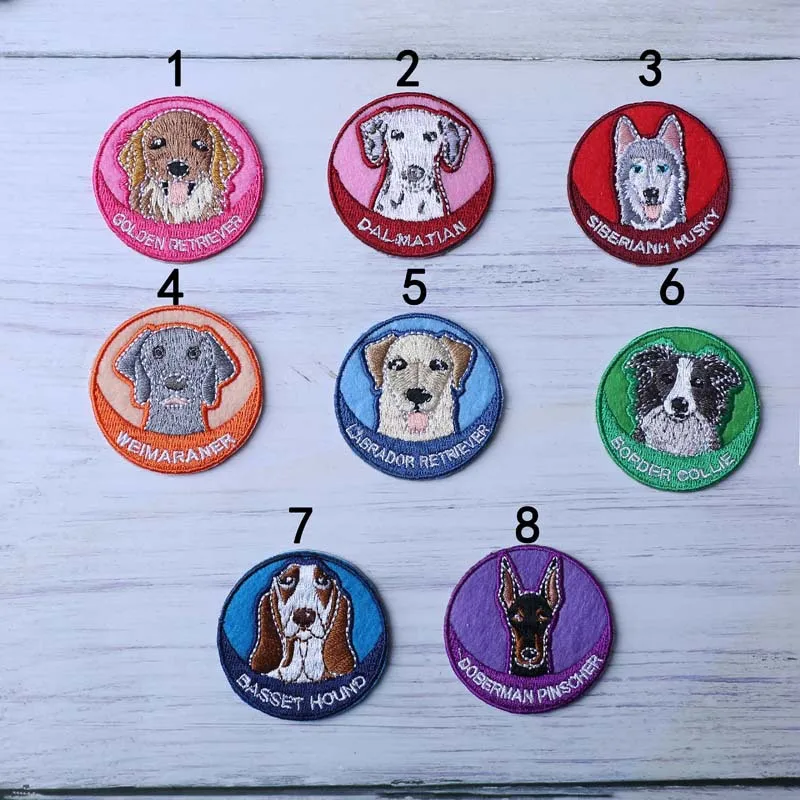 Parche bordado redondo cabeza de perro Husky para planchar