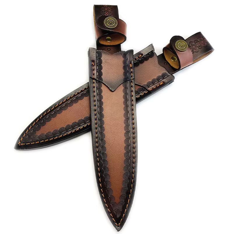 Funda táctica cuero vacuno para cuchillo de hoja fija – Hebilla latón - imagen 4