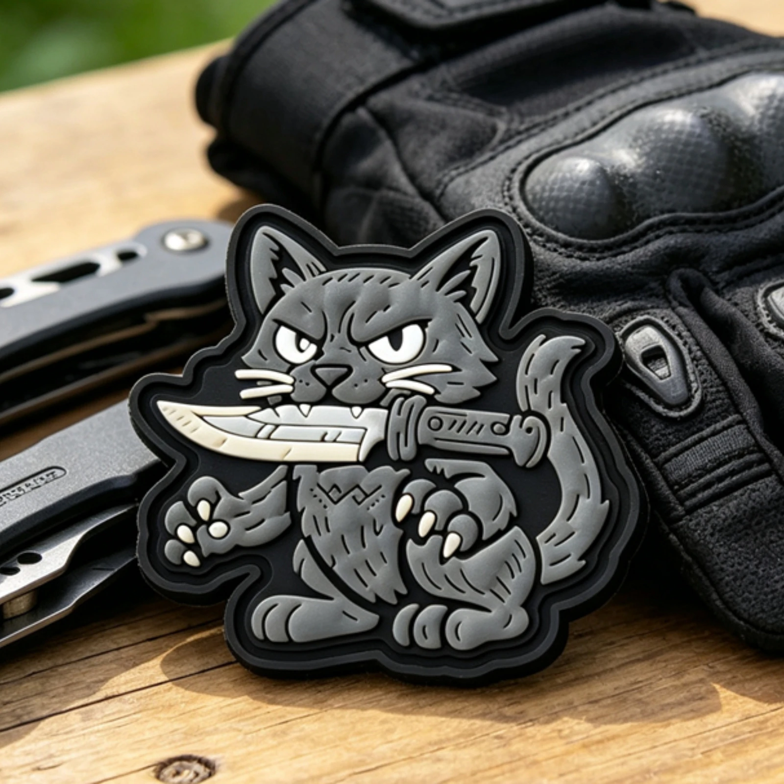 Parche táctico 3D de PVC con gato y cuchillo para mochila - imagen 5