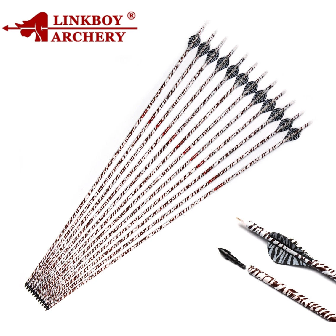 Flechas de carbono Linkboy spine 400 patrón de cebra para arco compuesto