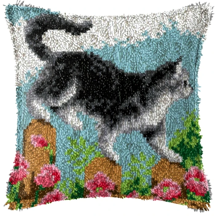 Kit alfombra bordada con gancho Smyrna – aves y cojines