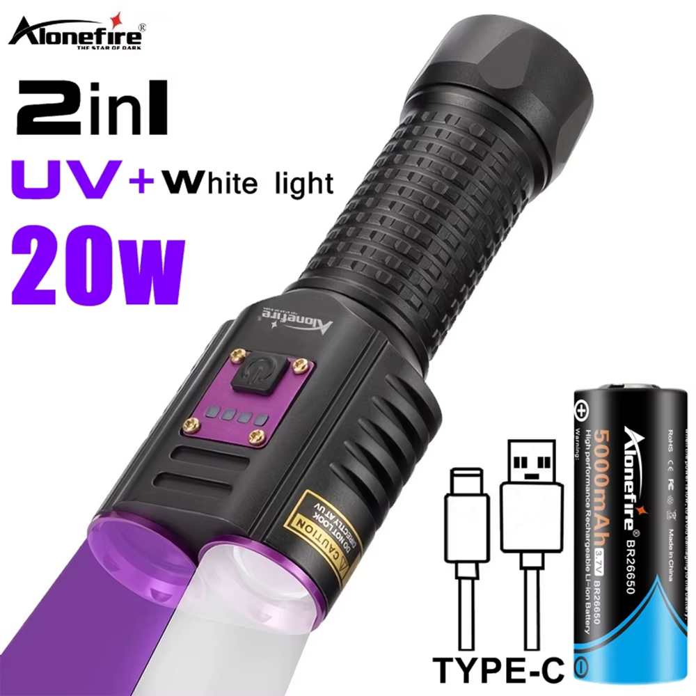 Linterna táctica UV + blanca carga USB detección dinero manchas - imagen 3