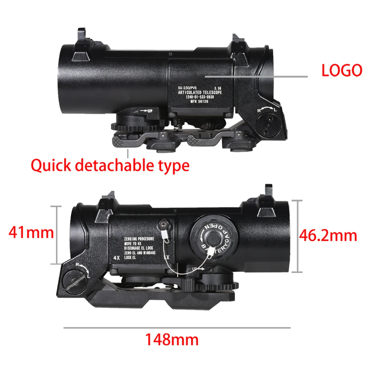 Mira Táctica DR 1-4x Retícula Roja Iluminada Riel Picatinny - imagen 4