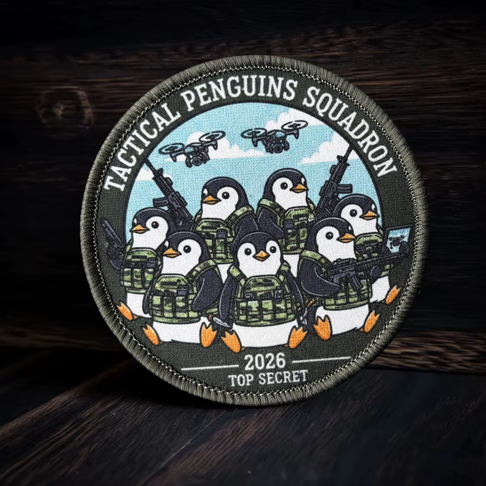 Parche táctico velcro con drones y pingüinos, insignia militar
