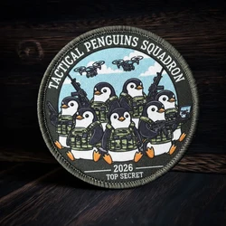 Parche táctico velcro con drones y pingüinos, insignia militar