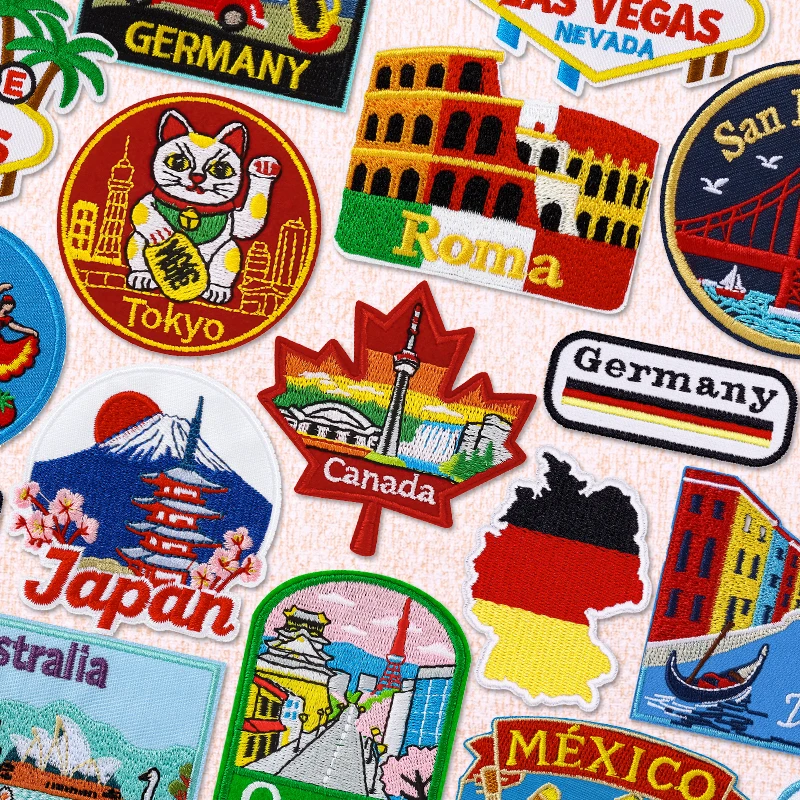 Parche bordado de lugares emblemáticos y banderas para personalizar prendas