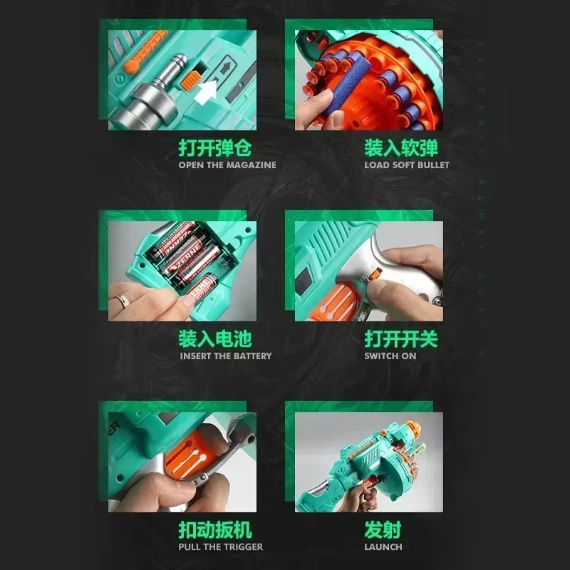 Nerf pistola eléctrica Gatling con ventosas y balas suaves - imagen 5