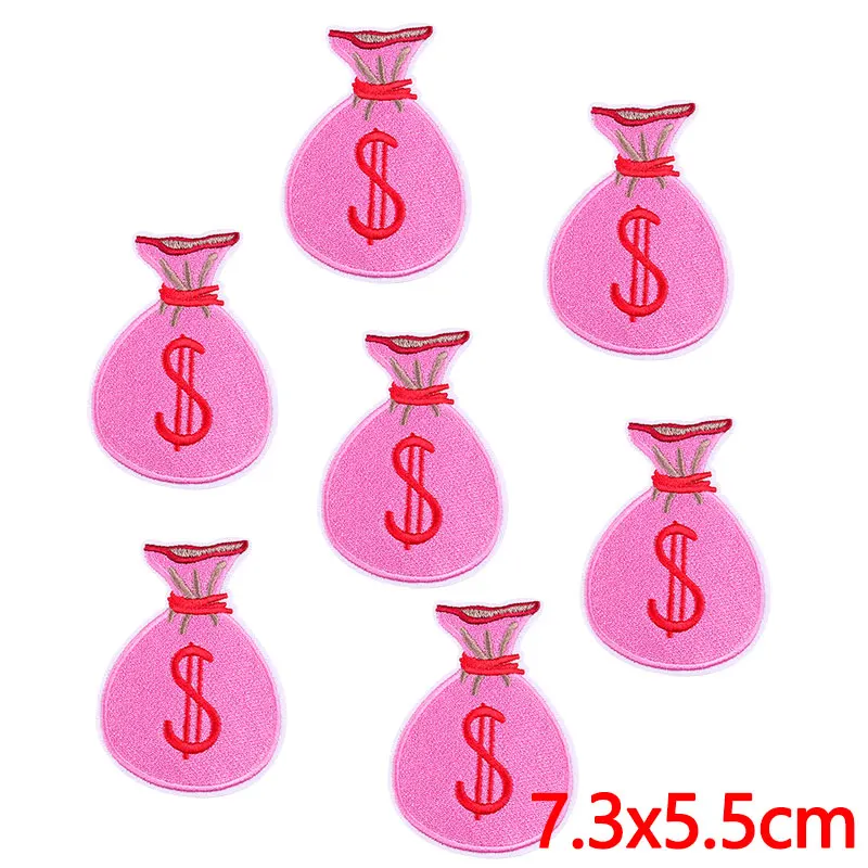 Lote de 10 parches bordados YK2 en rosa con diseños de lazo y corona